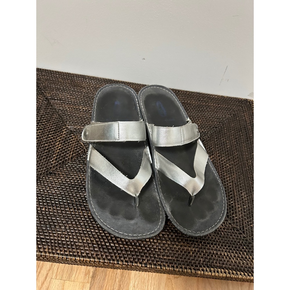 Wolky TAHITI Thong Sandal Women 41 Silver Metallic Leather Comfort Gorpcore - Picture 2 of 12